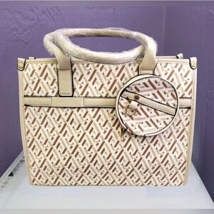 Elegant Cream and Brown Patterned Bag